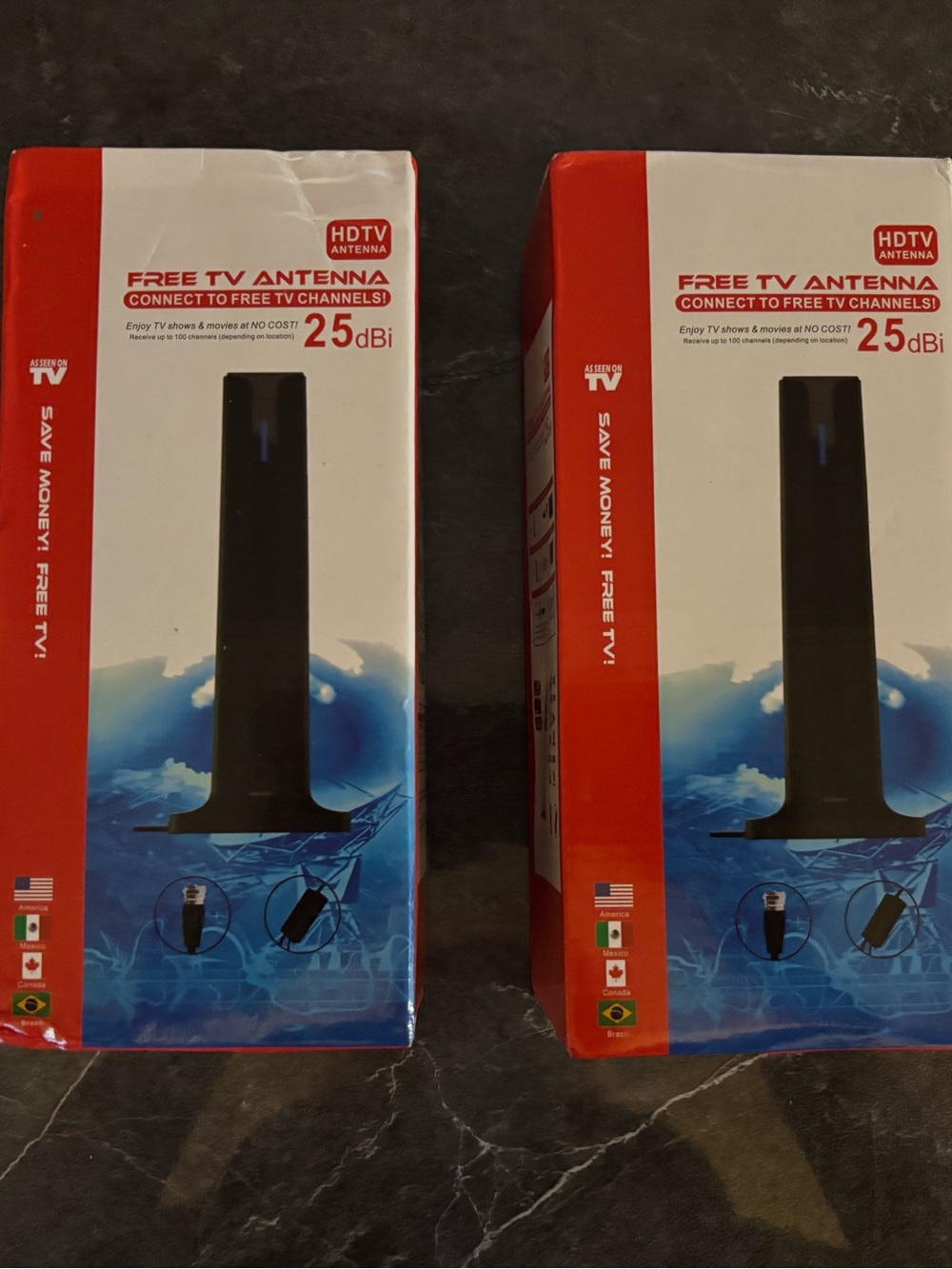Indoor HDTV Antenna - Black - 25 dBi Signal Boost